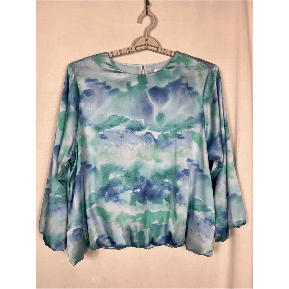 Chico's Blue Cloud Balloon Sleeve Tie Dye Blouse
